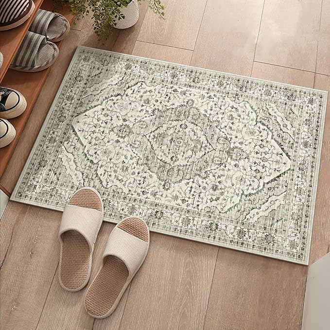Deerly Boho 2x3 Area Rug Entryway Rugs for Bedroom Bathroom Kitchen 2x3 Small Soft Rugs Low Pile Keep Off Rug Carpet Washable Rug Oriental Vintage Area Rug Cream