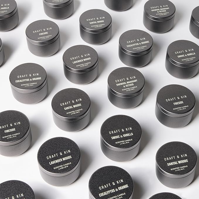 Craft & Kin Christmas Scented Votive Candle Gift Set of 6 | Small Luxury Scented Candles Holiday Gift Set for Home | Candle Box with Assorted Scents | 15–20 Hour Burn Each