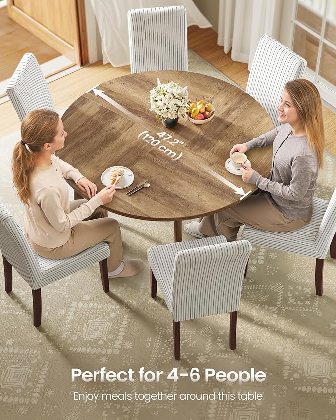 VASAGLE MAEZO Collection - Round Dining Table for 4-6 People, 47.2 Inches Circle Kitchen Table with Tapered Legs, Curved Transitions, for Dining Room, Kitchen, Honey Brown UKDT091KB02S