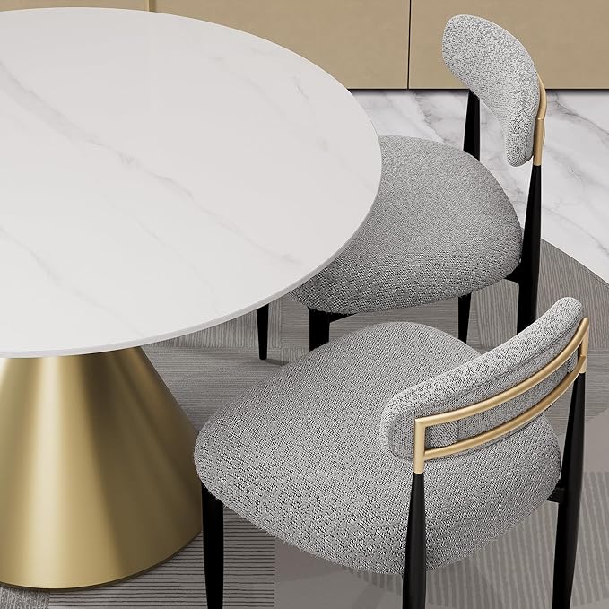 Morden Fort Modern Dining Chairs Set of 4, Upholstered Armless Chairs with Curved Backrest and Black Metal Frame for Dining Room, Living Room and Apartment