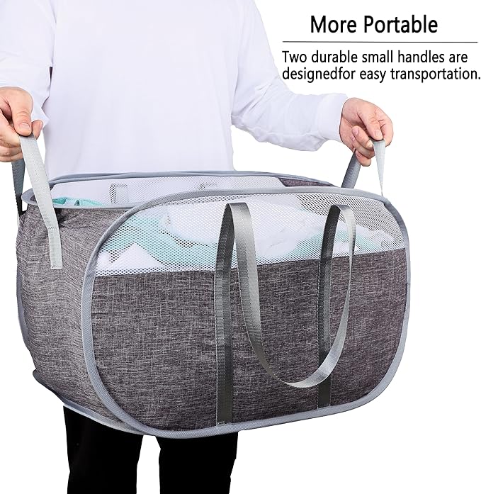 Pop Up Laundry Hamper，with Durable Handles collapsible laundry basket，Easy to Open and Fold for college Dorm,kids room，travel (2 gray)…