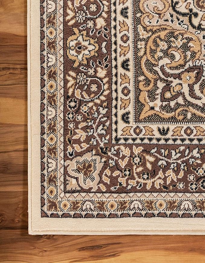 Unique Loom Reza Collection Traditional Persian Style Area Rug, 6 x 9 ft, Ivory/Brown