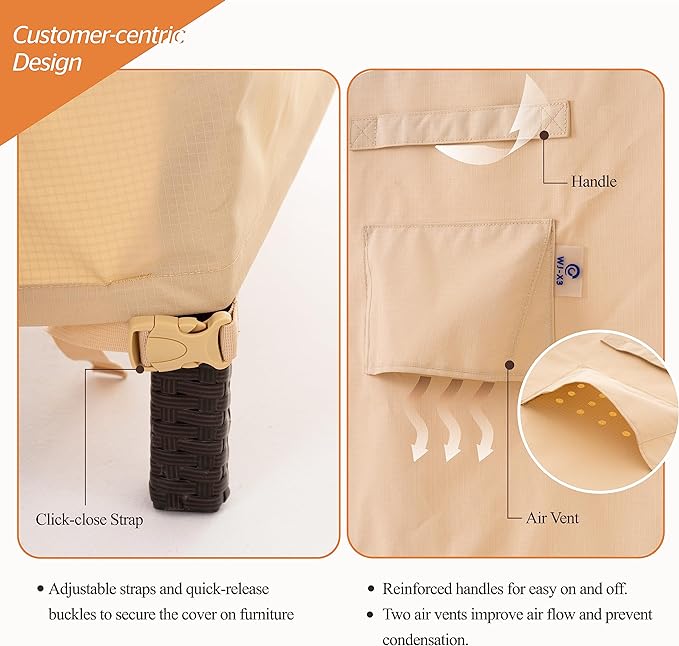 WJ-X3 Large 96in Beige & Coffee Patio Furniture Cover, 96W x 64D x 31H Inches - Heavy Duty, Waterproof, Wind-Resistant, Anti-Fade - Ideal for Outdoor Table Protection in Winter