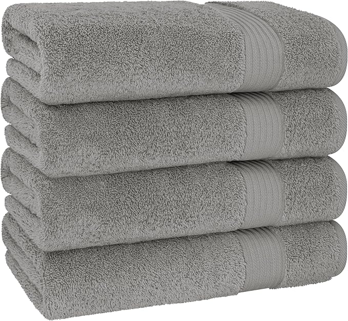 Cotton Paradise 4 Piece Turkish Bath Towels for Bathroom, Extra Large Soft Plush Towels Bathroom Set, Light Grey