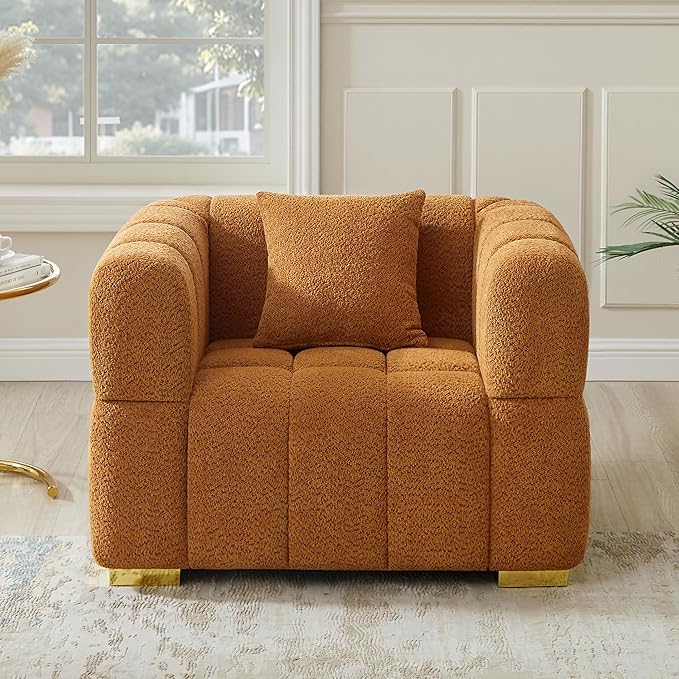 VANOMi Oversized Accent Chairs Set of 2, Boucle Arm Chair with Deep Seat, Oversized Comfy Reading Chair for Living Room, Bedroom, Office, Apartment，Curry (2 Piece)