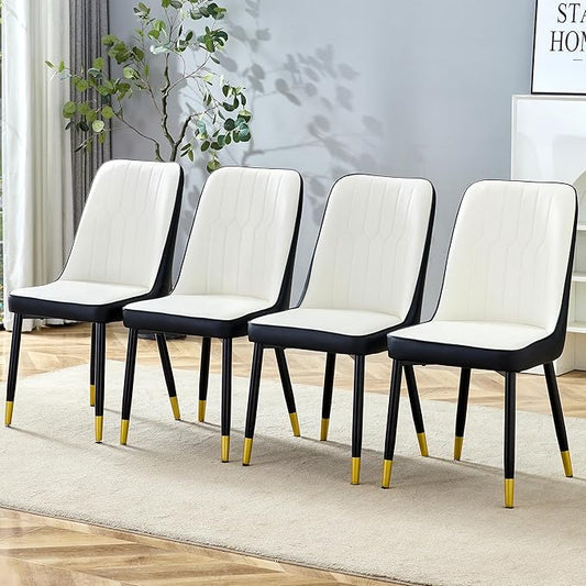Dining Chairs Set of 4，Modern Dining Chairs, Equipped with PU Leather Backrest Cushions and Metal Legs, Suitable for Restaurants, Kitchens, and Dining Room Chairs