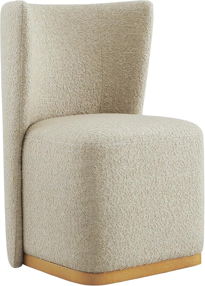 CHITA Upholstered Rolling Dining Chair on Casters Set of 4, FSC Certified Modern Curve Back Dining Chair with Casters, Boucle Dining Chairs for Reading Room Waiting Room Kitchen Dining Room, Oatmeal