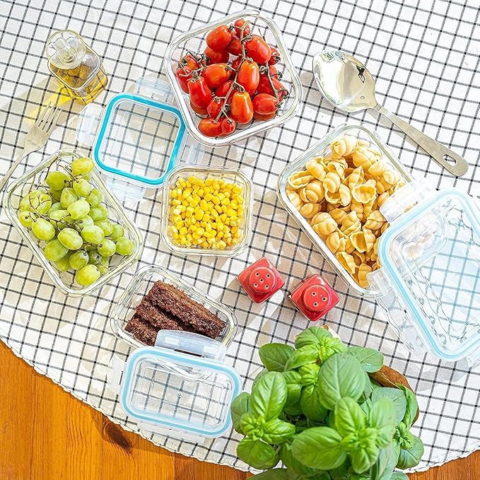 Moss & Stone 10-Piece Borosilicate Glass Meal Prep Containers – 100% Leak-Proof Snap-Lock Lids, Airtight & BPA-Free – Freezer, Microwave & Oven Safe (Glass Only) – Stackable/Nestable Food Storage Set