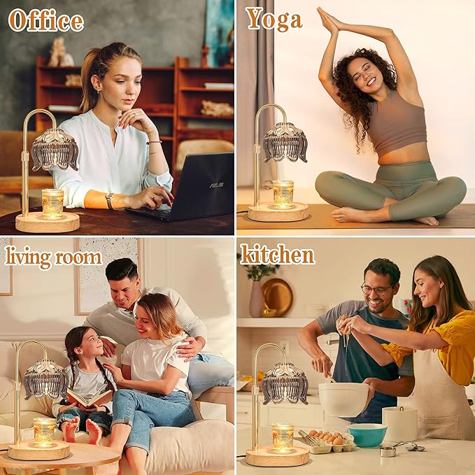 Candle Warmer lamp with Timer Dimmer,Electric Candle Warmer, Vintage Flower Lotus lamp,Compatible with Various Candles, Gifts for Mom Women,Candle Lamp for Bedroom Home Decor (Flower lamp-Silver Gray)