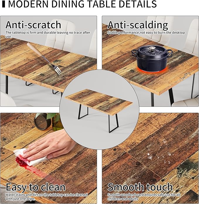 ZckyCine Extendable Dining Table 47"-63", Rustic Wood Modern Scandinavian Style Dining Room Table, Space Saving Kitchen Apartment Furniture, Seats 4-6