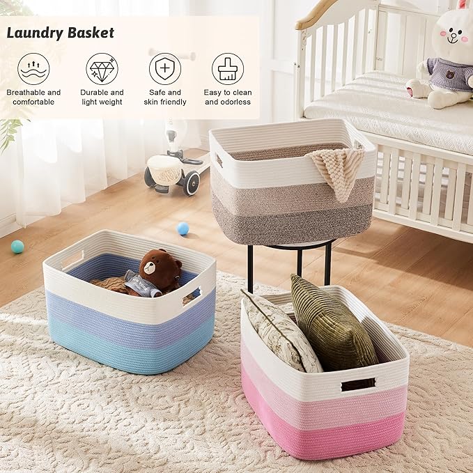 Blanket Basket,Rectangle Woven Baskets for Storage,100L Laundry Basket for Decorative Nursery Blanket,Toys,Dirty Clothes and Magazine in Shelves,Baby Room,and Living Room