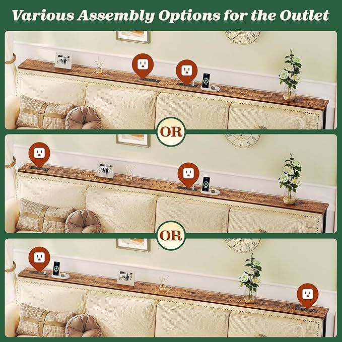 SUPERJARE 110.2 Inch Sofa Table with Power Outlets and USB-C Ports, 5.9 Inch Narrow Console Tables, Entryway Hallway Couch Tables with Storage, Behind Sofa, Small Spaces, Living Room, Rusitc Brown