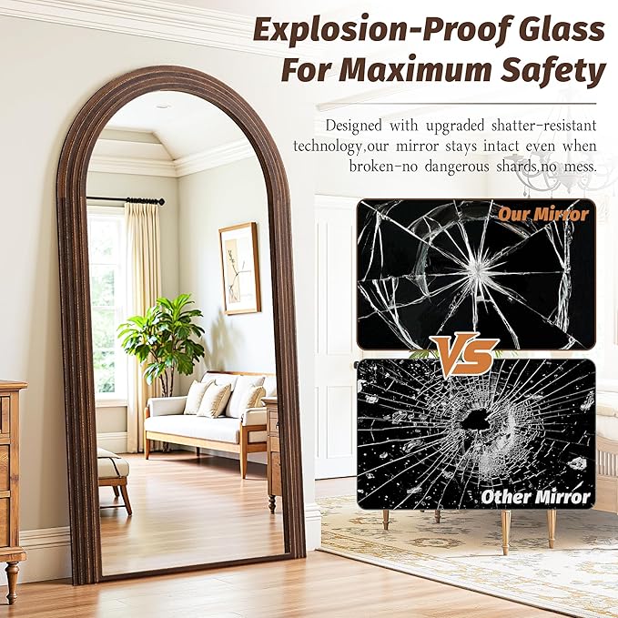 Antok Full Length Mirror 76"×41" Floor Mirror Standing Tall Mirror, Arched Stand up Large Wall Mirrors, Freestanding Full Body Mirrors for Bedroom Living Room Wood Vintage Style Nature