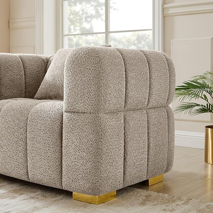 VANOMi 90.94”Cloud Sofa Couch, Modern Deep Seat Boucle Sofa, Oversized Upholstered 3-Seater Comfy Couch Loveseat for Living Room, Bedroom, Office, Apartment, Camel (1 Piece)