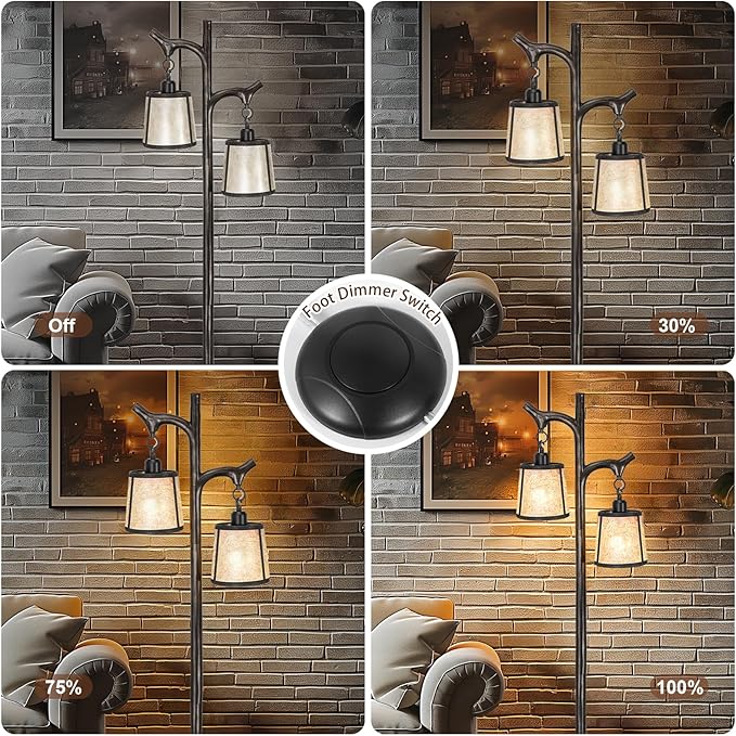 68" Farmhouse Floor Lamp With Mica Shade For Living Room,Modern Industrial Vintage Standing Floor Lamp for Bedroom ,Stepless Dimmable Rustic Tree Trunk Tall Lamp For Office,Living Room (Bulb Included)