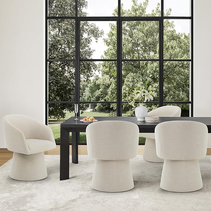 Swivel Dining Chairs Set of 1, Upholstered Mid Century Modern Deskchair with Barrel Back, Linen Fabric Kitchen Chairs for Dining Room, Bedroom, Dressing Room, Linen