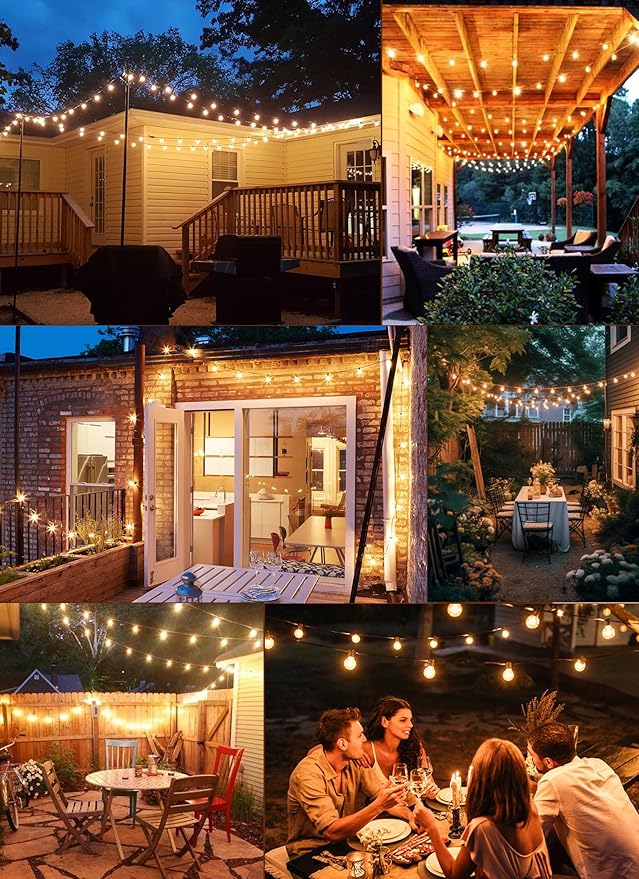 Brightown 200FT LED Outdoor String Lights - Patio Lights with 100 Shatterproof Clear Dimmable Edison Bulbs, Waterproof Connectable Hanging Lights for Outside Backyard Porch Party Christmas Decoration