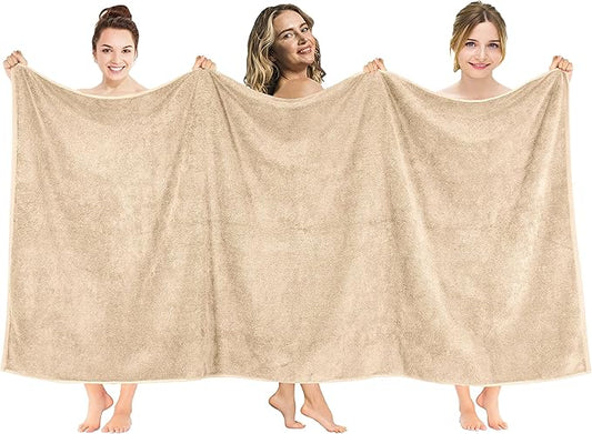 American Soft Linen Oversized Bath Sheet 40x80 Extra Large for Bathroom, 600 GSM 100% Cotton Turkish Jumbo Bathsheet Towels for Adults, Beige Bath Sheet
