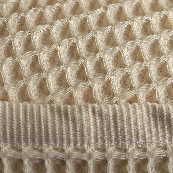 Püskül - Luxury Waffle Towel Set for Bathroom 4 Pieces Natural Raw, Premium Quality Organic 100% Turkish Cotton 2 Hand and 2 Bath Towels, Quick Dry Thin Waffle Towels, Made in Turkiye (Natural Beige)