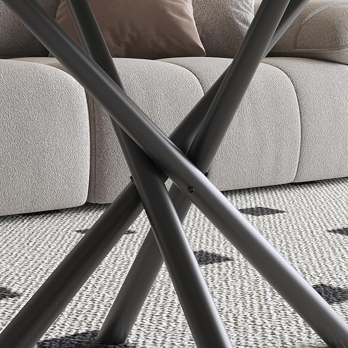 White Marble Coffee Table,Rectangle Modern Table with Sintered Stone Top and Black Metal Legs, 40 Inch Center Table for Living Room Apartment