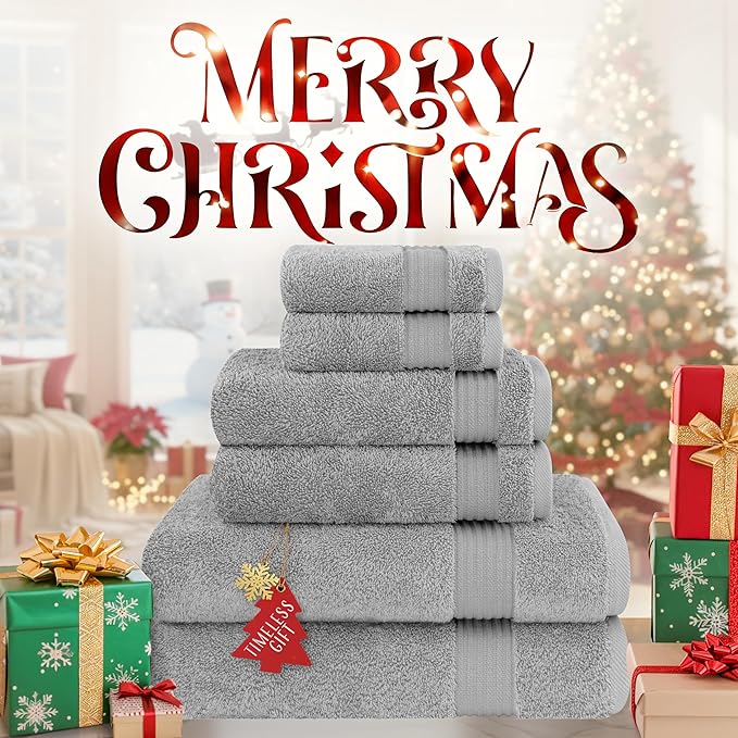 Cotton Paradise 6 Piece Towel Set 100% Cotton Soft Absorbent Turkish Towels for Bathroom 2 Bath Towels 2 Hand Towels 2 Washcloths Light Gray Towel Set
