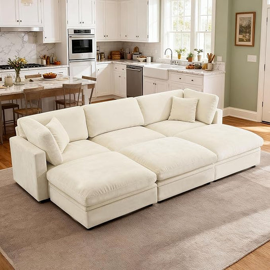 Tbfit Modern Sectional Sofa with Storage, Comfy Cloud Modular Couch with Down-Filled Cushions, Sofa for Home, Living Room, Beige