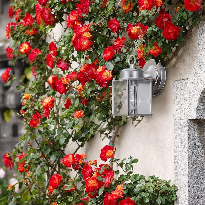 DESIGNERS FOUNTAIN Preston Outdoor Light Fixture, 8 Inch, Exterior Wall Mount Lantern Sconce, Clear Glass Porch Lights for Front Door, Patio, and House Garage, Pewter, 1161-PW (Pack of 6)