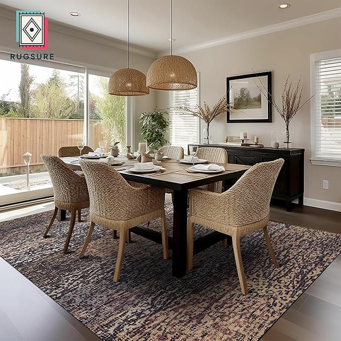 RUGSURE Washable Area Rug - 1/6 Thick - Stain & Water Resistant Non-Slip - Resistant Rug for Living Room, Bedroom, Nursery, Pet & Child Friendly, Vintage Charm Area Rugs (Rust, 6' x 9')