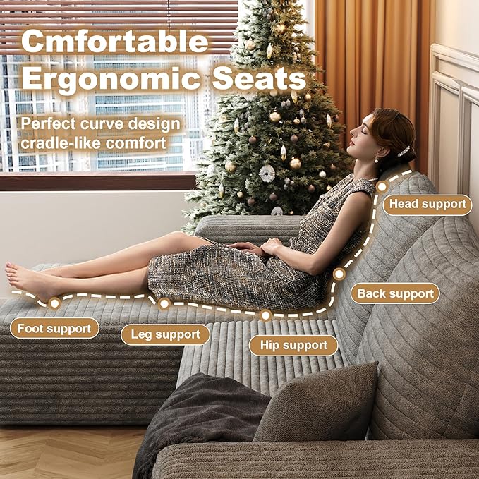 108" Sectional Couches for Living Room Modern Modular Sofa with L-Shape Couchs Upholstered Boneless Couch Deep Seat Sectional Couch with Chaise (Camel, Left Facing Chaise+2Seaters)