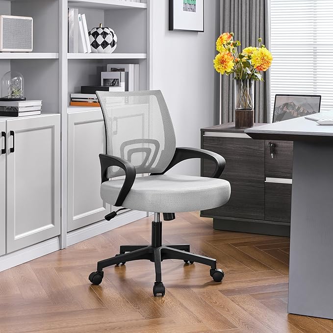 Yaheetech Ergonomic Office Chair Mid Back Computer Chair Mesh Desk Chair with Lumbar Support Armrest Executive Rolling Swivel Adjustable Task Chair for Adults, Grey