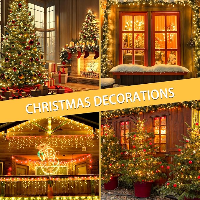 Kwaiffeo Warm White String Lights: 500LED 164FT 8 Modes Warm Twinkle Lights for Bedroom Christmas Wedding Decorations Outdoor Indoor