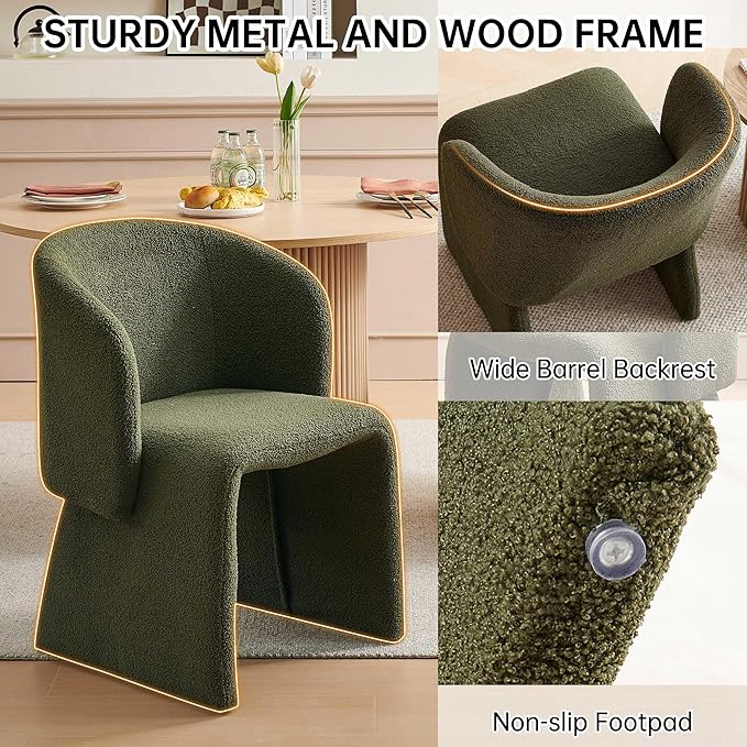 Barrel Dining Kitchen Chairs Set of 2, Modern Mid Century Living Room Chairs Upholstered Round Backrest Accent Side Chairs Comfortable for Dining Room, Cafe,Green
