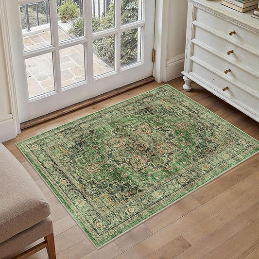 Area Rug 2x3 Entryway Rug Soft Washable Doormat Non Slip Low Pile Lightweight Carpets Indoor Faux Wool Small Rug for Entrance, Kitchen, Bedroom, Living Room
