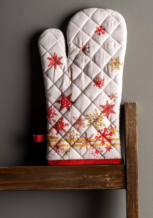 Maison d' Hermine Oven Gloves 100% Cotton Oven Mitt 7" x 13" with Loop Heat Resistant BBQ Cooking Gloves for Thanksgiving Christmas Decorations Baking Handling Hot Pans (Pack of 1, Crystal Star)