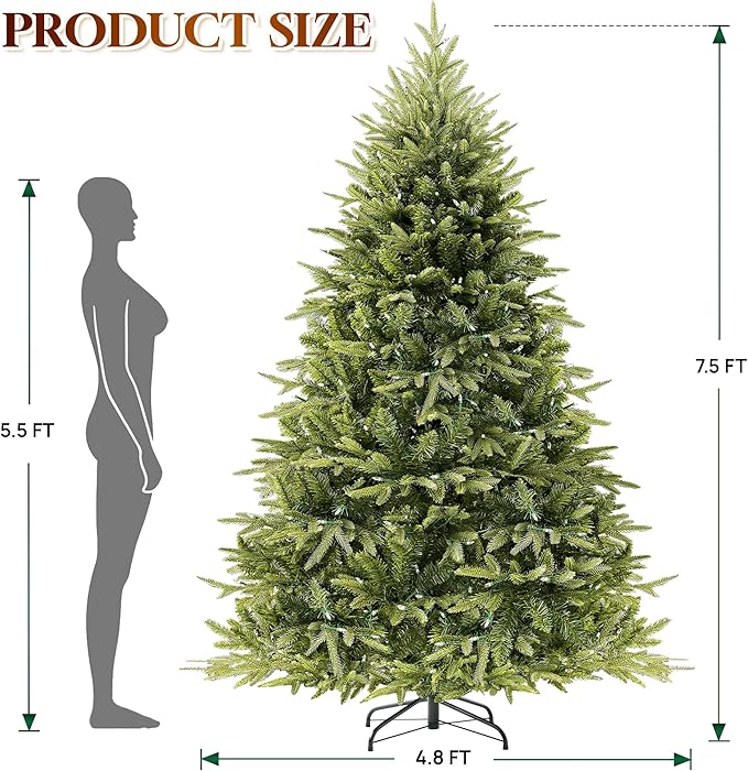 HOLLO STAR 7.5 ft Prelit Christmas Tree with 700 LED Lights, App Control, Aspen Artificial Christmas Tree, Multi-Color RGBW Lights, 2928 PE & PVC Branch Tips, for Home, Party