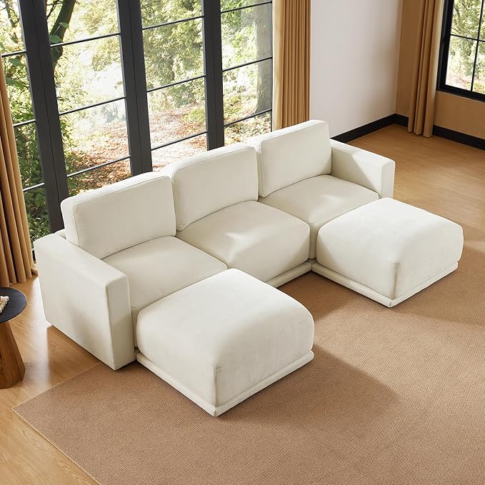CHITA 116" Sectional Couches for Living Room, Modular Sectional Sofa with Chaise, Comfortable 8-Layer Cushion Structure Design, 5 Seat U Shaped Sectional Couch, Chenille in Cream