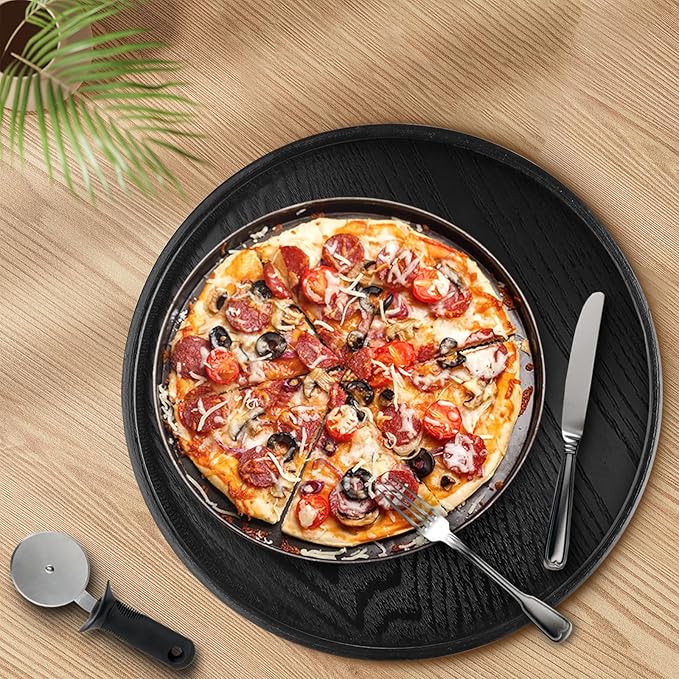 Round Solid Wood Serving Tray 30CM Black,Decorative Wooden Serving Plate for Tea Coffee Snack Food Meals,Ottoman Breakfast Tray with Raised Edge,for Home,Kitchen,Bathroom,Party,Restaurant Decor(11.8")