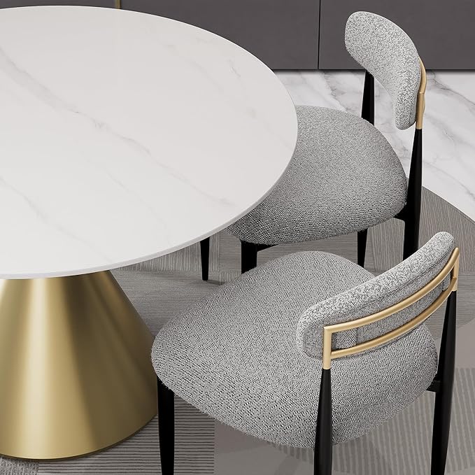 Morden Fort Modern Dining Chairs Set of 2, Boucle Upholstered Side Chairs with Open Back and Metal Frame for Dining Room, Kitchen and Apartment