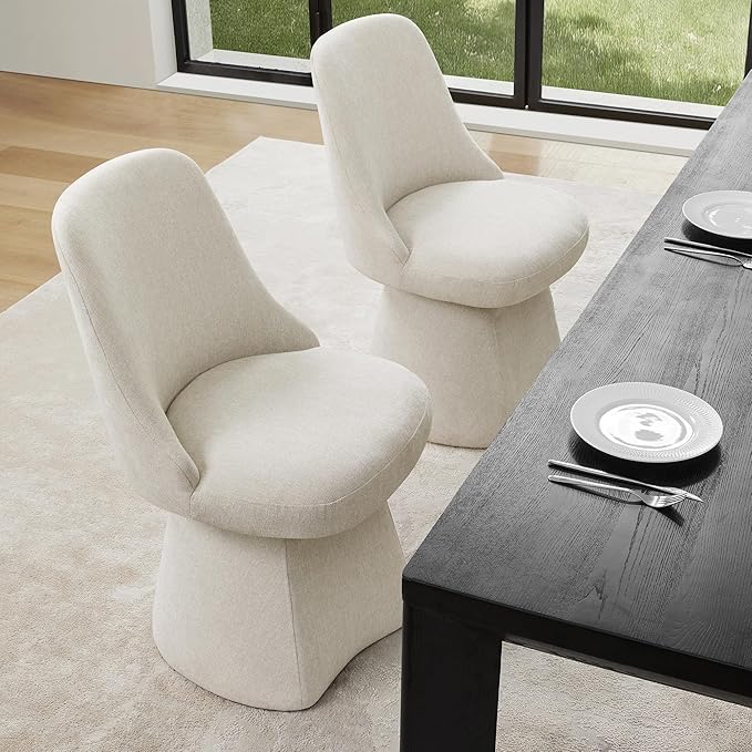 Swivel Dining Chairs Set of 1, Upholstered Mid Century Modern Deskchair with High Back, Linen Fabric Kitchen Chairs for Dining Room, Bedroom, Dressing Room, Linen