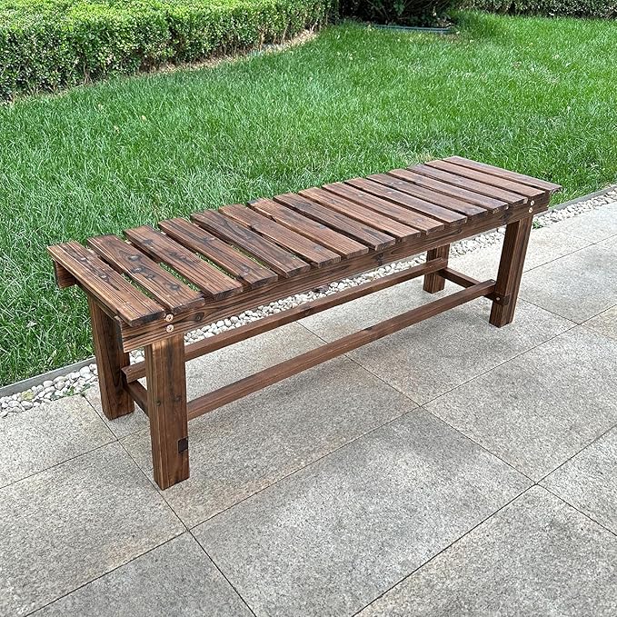 Outdoor Garden Bench, 3-Person Wood Patio Bench Weatherproof Outdoor Backless Bench, Anti-Corrosion and Anti-Rust Garden Benches for Garden Lawn Porch Park Backyard (Carbonized,47.25''/120cm)