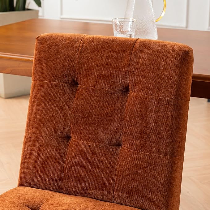 Rowill Modern Upholstered Dining Chairs Parsons Chair Linen Fabric Kitchen Chairs Tufted Armless Dining Room Chairs with Wood Legs Set of 2, Burnt Orange
