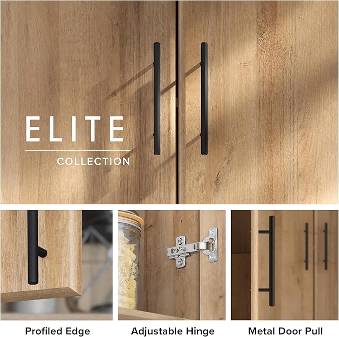 Prepac Elite Tall Garage Storage Cabinet & Pantry Storage Cupboard, 2-Door Freestanding Bathroom or Pantry Cabinet with Adjustable Shelves, 16" D x 32" W x 65" H, Oak