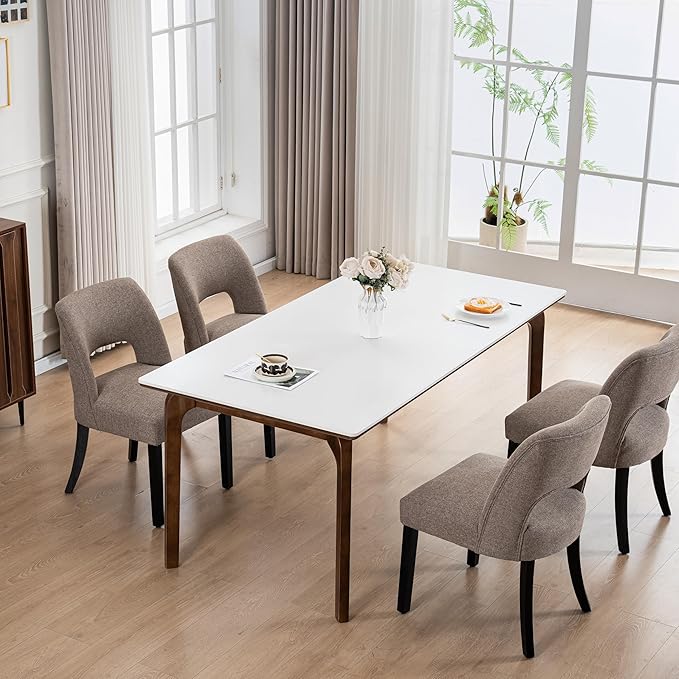 VKNOW Wooden Dining Chairs Set of 2, Modern Fabric Upholstered Dining Room Chair Kitchen Chairs, Farmhouse Dinner Chair for Kitchen Dining Room, Brown-Black Legs