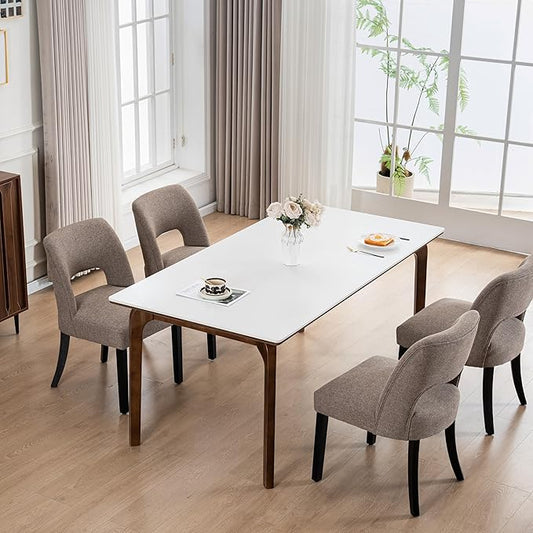 VKNOW Wooden Dining Chairs Set of 4, Modern Fabric Upholstered Dining Room Chair Kitchen Chairs, Farmhouse Dinner Chair for Kitchen Dining Room, Brown-Black Legs