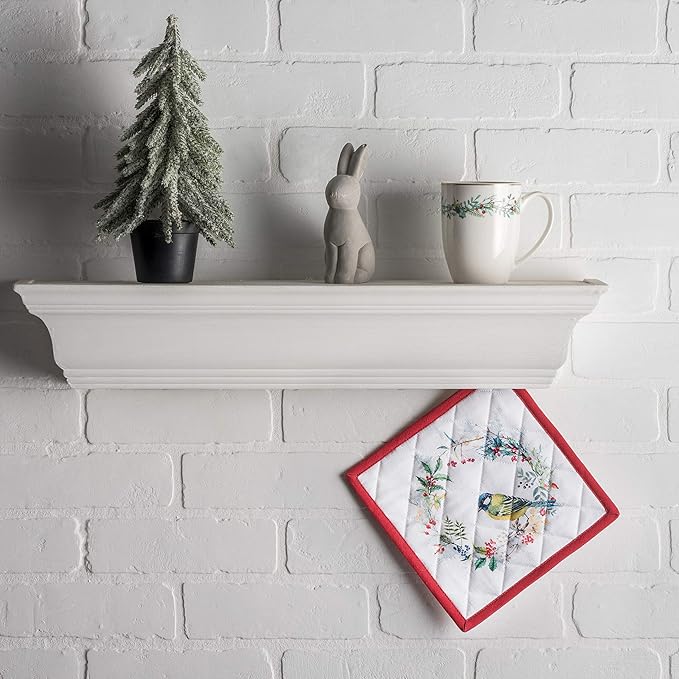 Maison d' Hermine Pot Holders Set 100% Cotton Heat Resistant Potholders 8" x 8" Hot Pads with Loop for Thanksgiving Christmas Decorations BBQ Cooking Baking Handling Hot Pans (Pack of 2, Morzine)