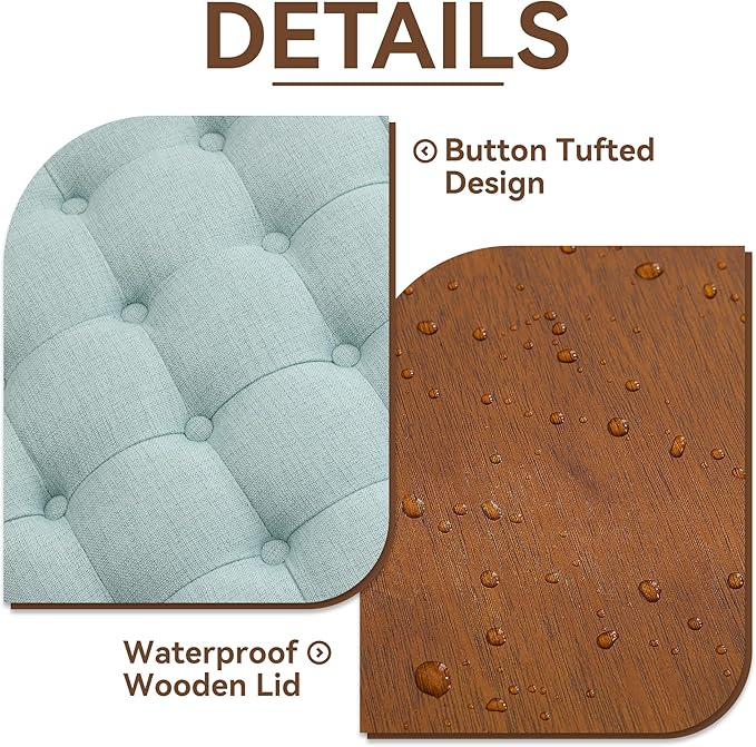 30Inch Round Storage Ottoman with Tray, Modern Tufted Fabric Circle Coffee Table with Storage, Upholstered Ottoman with Removable Top for Living Room, Bedroom, Light Blue