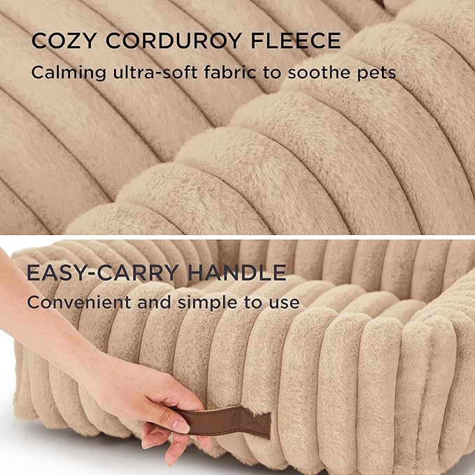 Bedsure Cute Dog Beds Large Sized Dog - Washable Furry Pet Beds, Rectangle Orthopedic Corduroy Fleece Puppy Beds with Removable Zipper Cover, 36x27x8inches,Sandy Beige