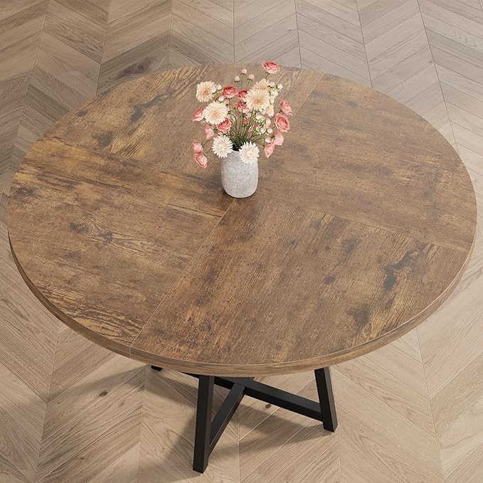 GAOMON Round Dining Table for 4-6 People, 47 Inch Brwon Dinner Room Pedestal Table with Storage Shelf, Industrial Circle Kitchen Table for Kitchen, Dining Room, Space Saving
