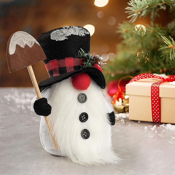 D-FantiX Christmas Snowman Gnomes Plush, 2 Pack Handmade Swedish Tomte Gnomes Scandinavian Figurine Nordic Gnome Plush Christmas Elf Doll Ornaments Christmas Gnomes Decorations Home Decor