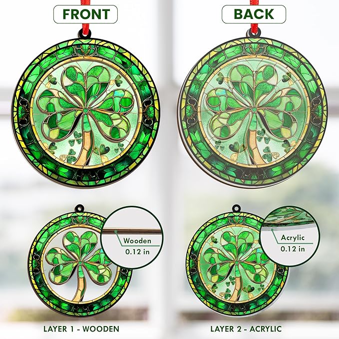 FLAGWIX Christmas Irish Gifts for Women Men - Suncatcher Ornaments 2025 for Tree Decorations - Spiritual Gifts for Women Men, Irish Ornaments for Good Luck Shamrock Home Decor